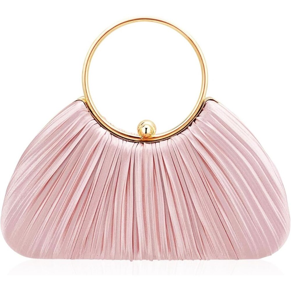 Women's Pink Pleated Evening Luxury Party Prom Wedding Dinner Clutch Chain Bag